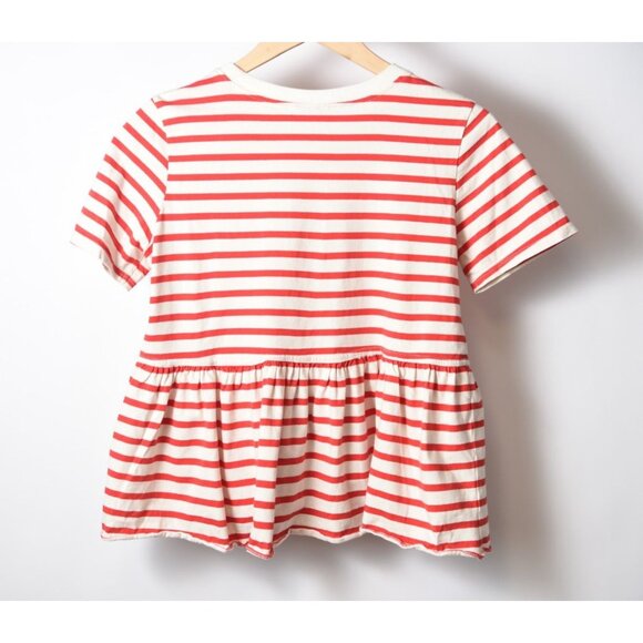 Zara Red and Ivory Striped Peplum Waist Short Sleeve Tee Shirt Blouse Size S - Picture 6 of 10